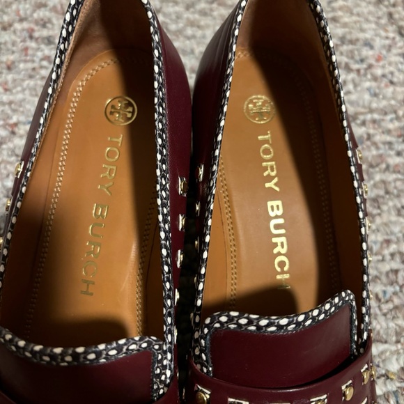 Tory Burch 55mm Studded Loafer Block Heel Slip On Royal Burgundy- Size 10 - Picture 5 of 12
